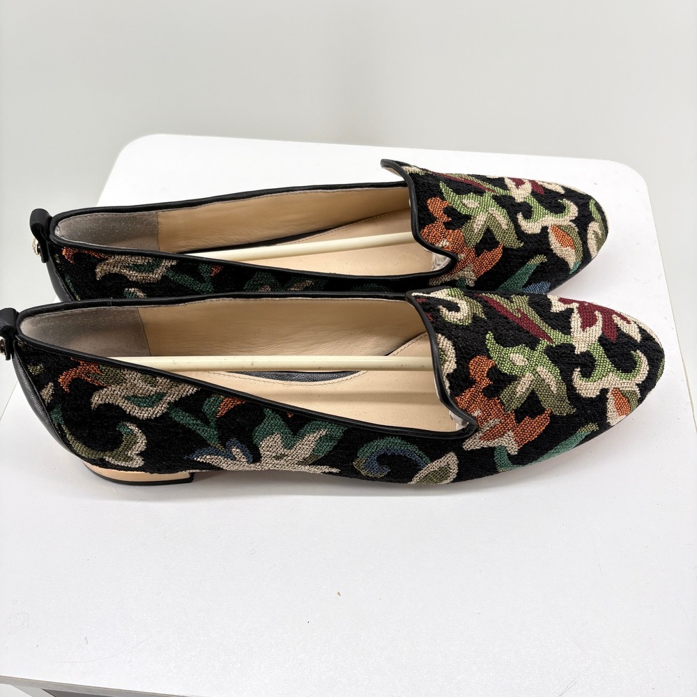 Vince Camuto Signature Tapestry Floral Loafers Black Gold Accent 10M 40 Italy - Picture 4 of 7